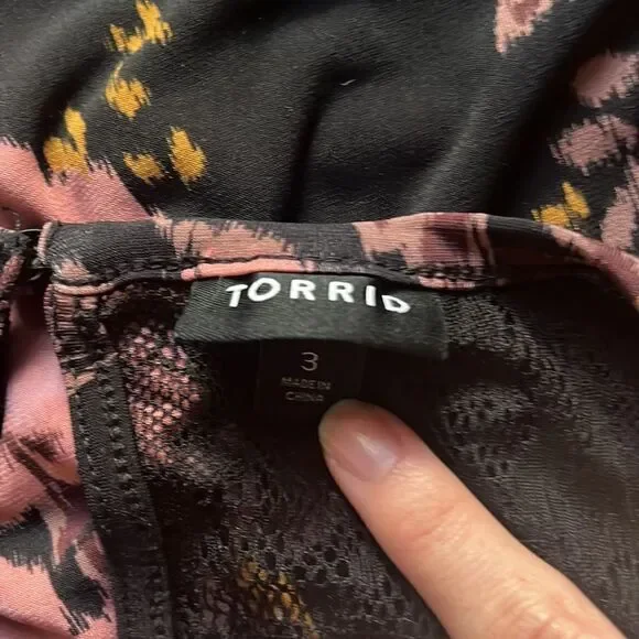 Torrid Black Pink Roses Floral Lace Detailing In Front Dress Contemporary - Picture 11 of 11